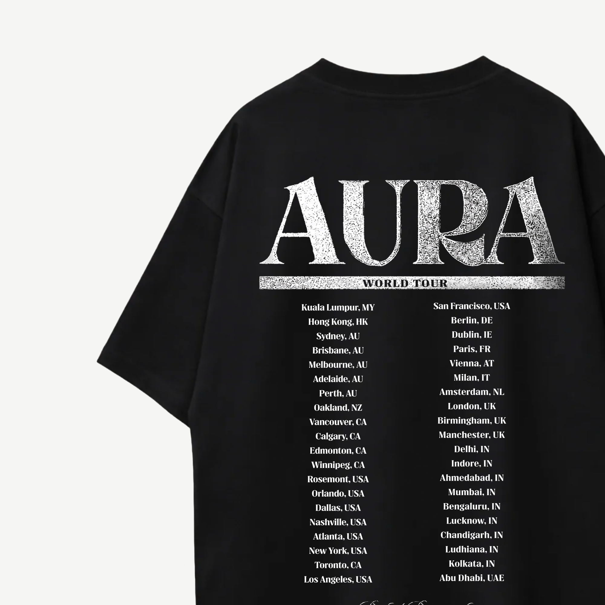 Diljit Dosanjh Aura World Tour Black Oversized Tee back close-up