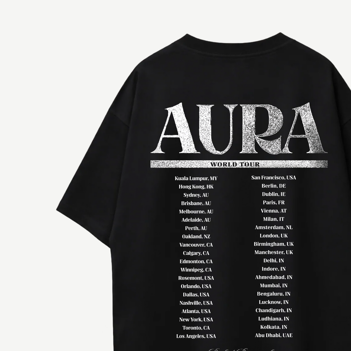 Diljit Dosanjh Aura World Tour Black Oversized Tee back close-up