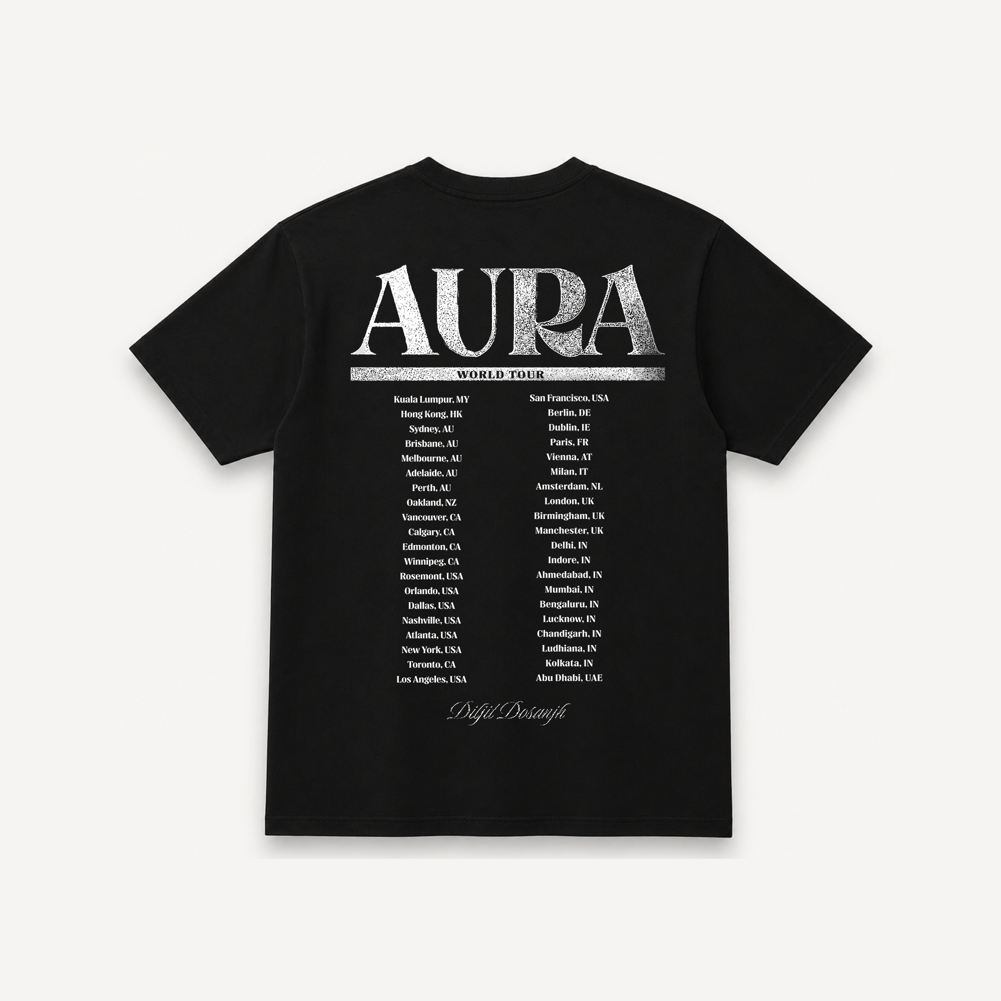 Diljit Dosanjh Aura World Tour Black Regular Tee back