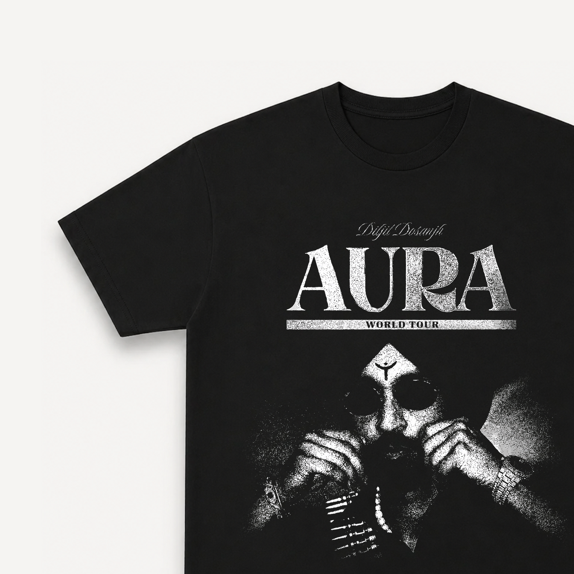 Diljit Dosanjh Aura World Tour Black Regular Tee close-up