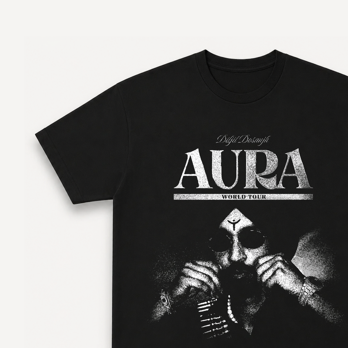 Diljit Dosanjh Aura World Tour Black Regular Tee close-up