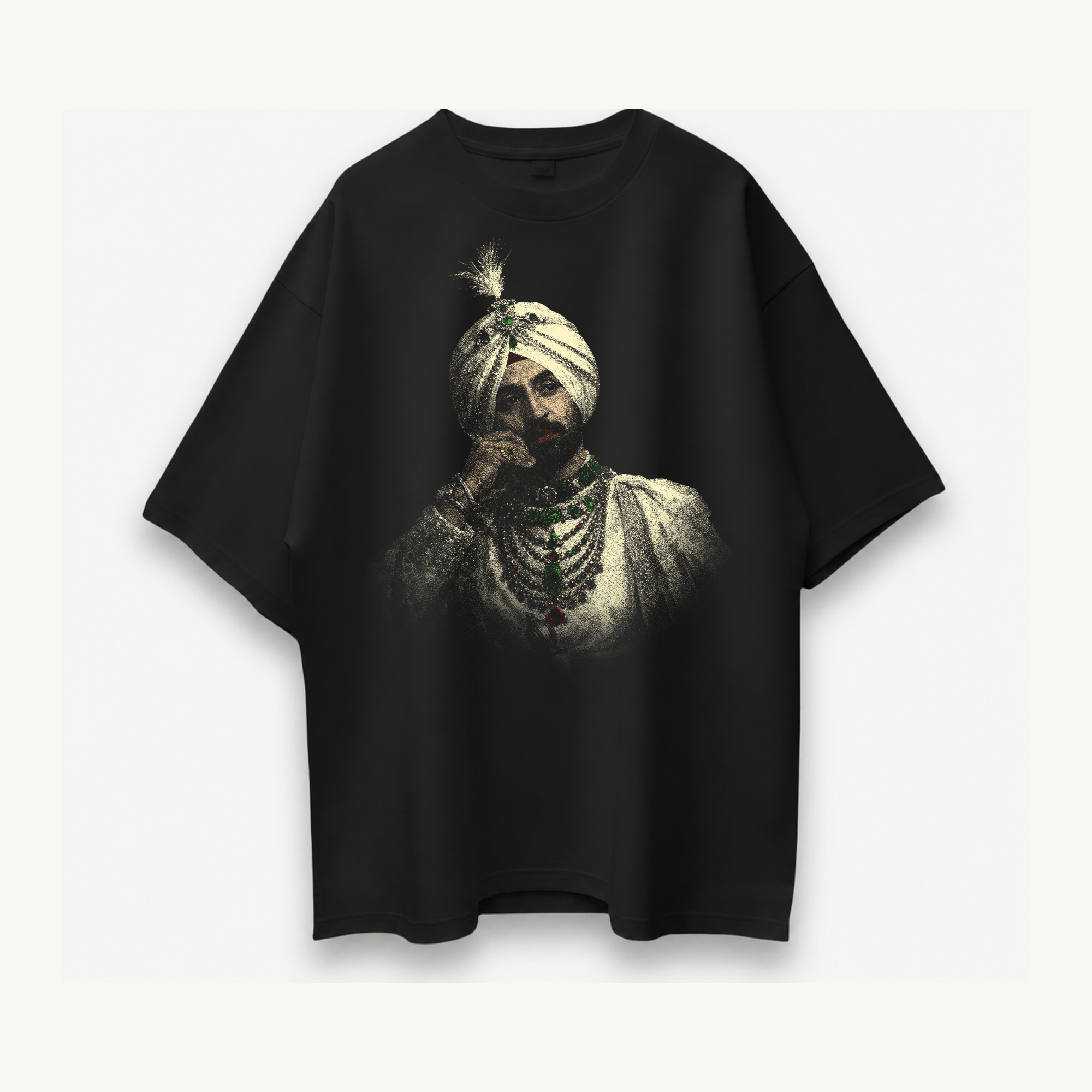 Diljit Dosanjh Royal Portrait Punjab Black Oversized Tee front