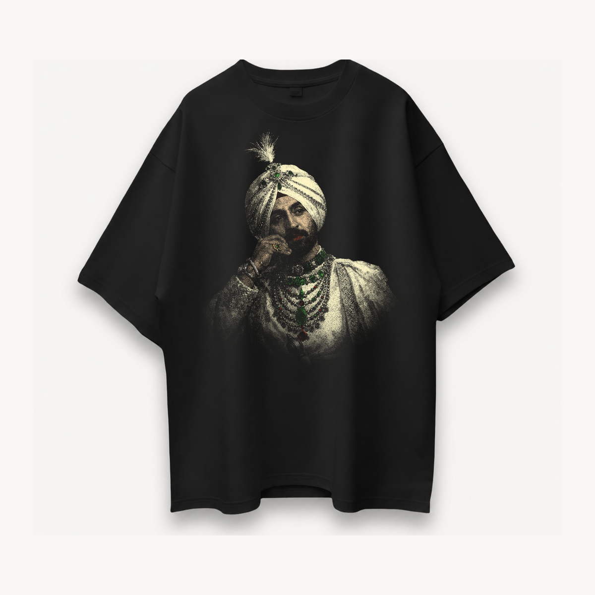 Diljit Dosanjh Royal Portrait Punjab Black Oversized Tee front
