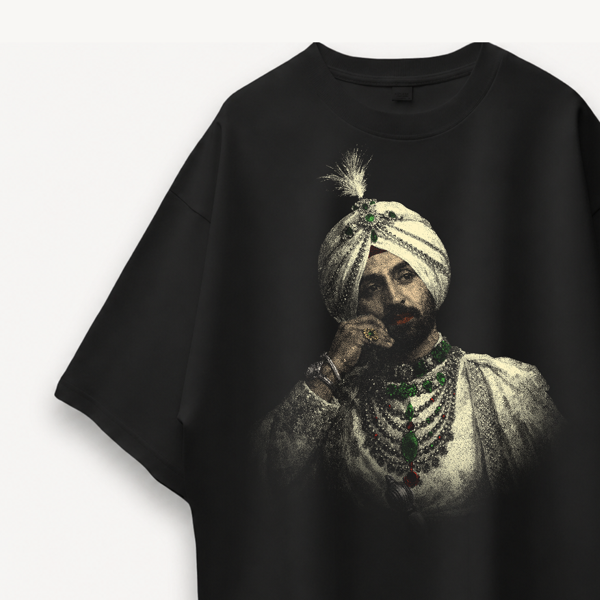 Diljit Dosanjh Royal Portrait Punjab Black Oversized Tee close-up