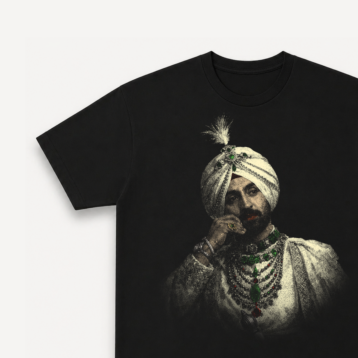 Diljit Dosanjh Royal Portrait Punjab Black Regular Tee close-up