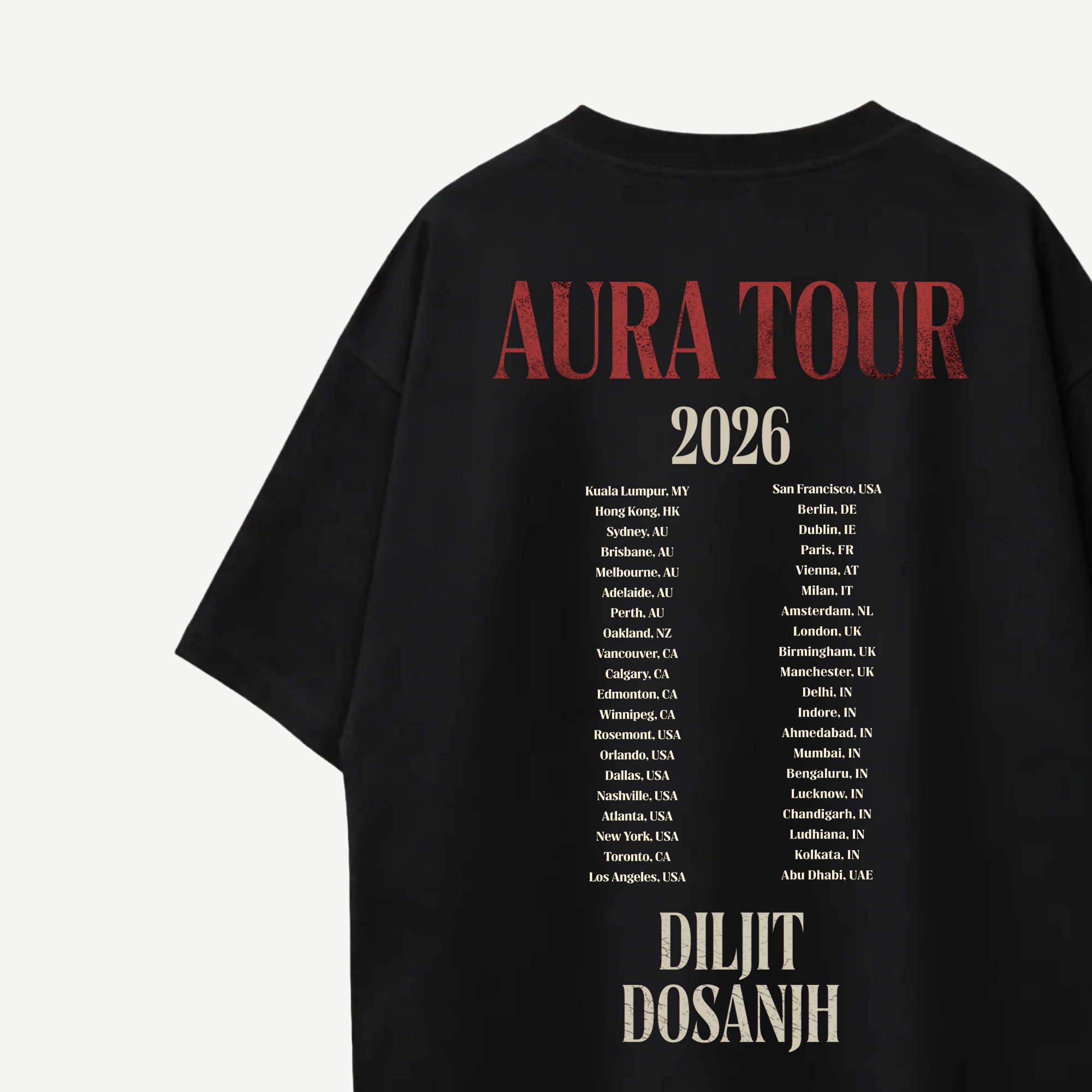 Diljit Dosanjh Aura Tour Spotlight Black Oversized Tee back close-up