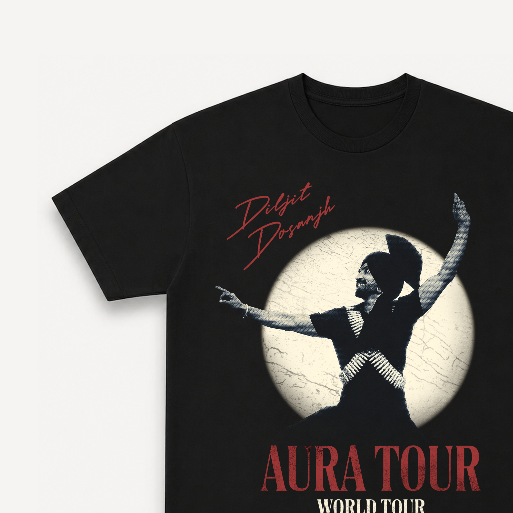 Diljit Dosanjh Aura Tour Spotlight Black Regular Tee close-up