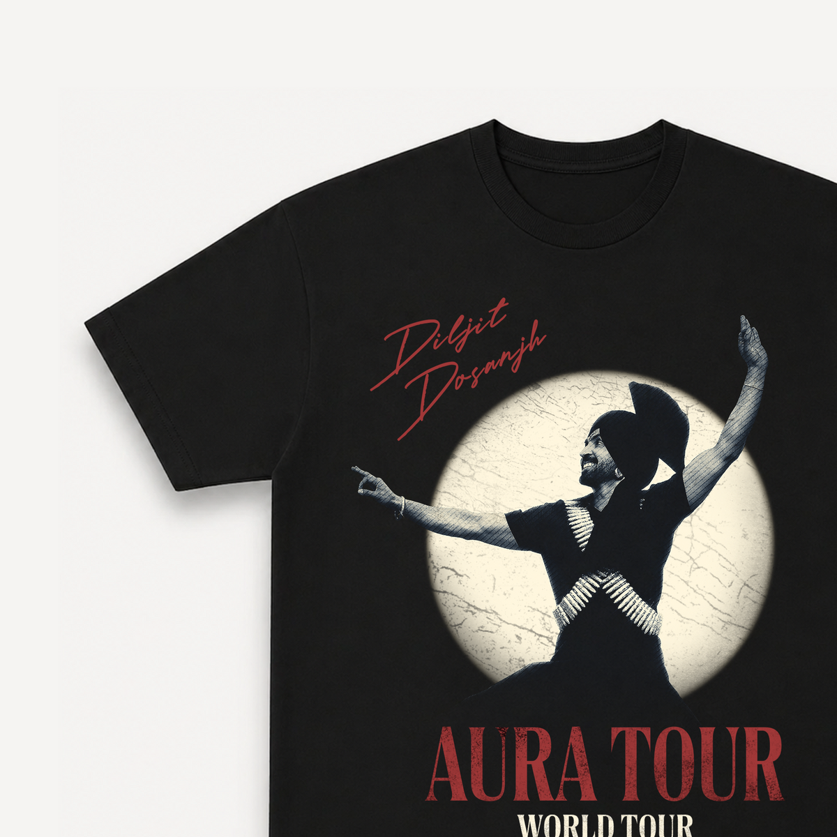 Diljit Dosanjh Aura Tour Spotlight Black Regular Tee close-up