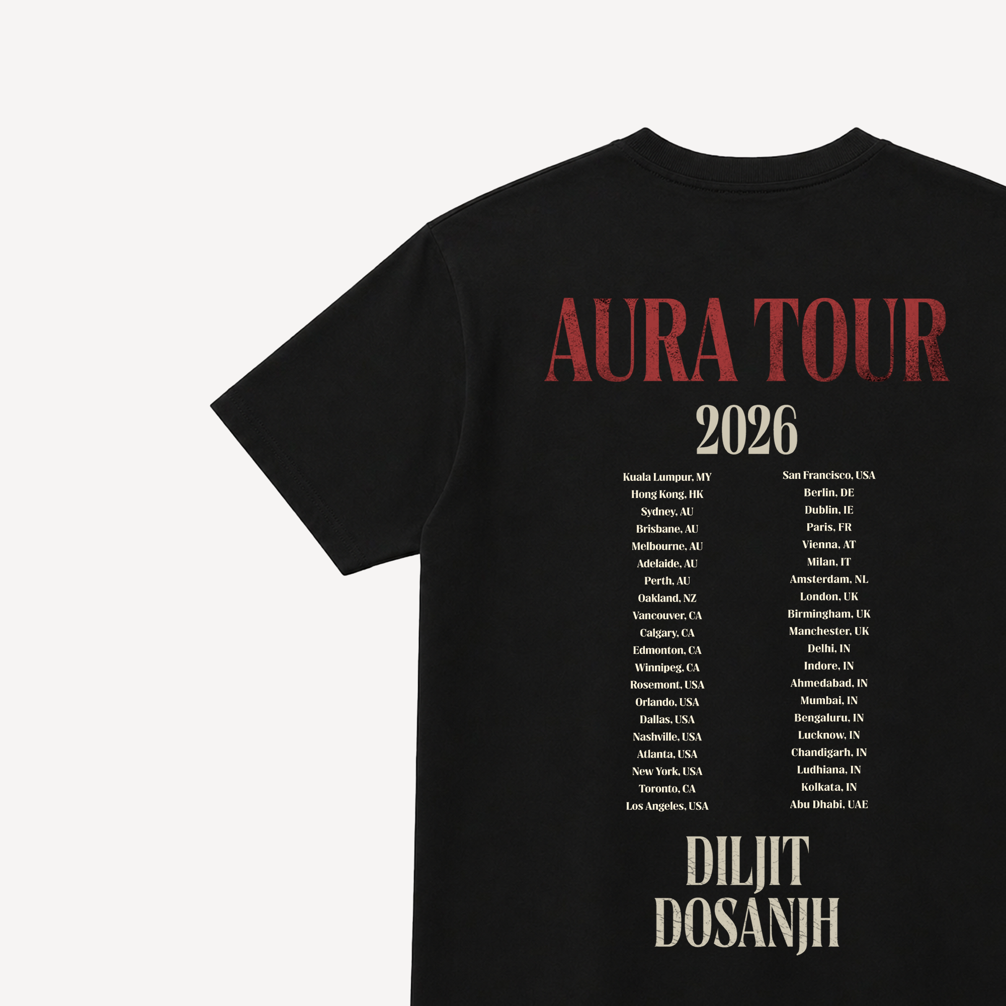 Diljit Dosanjh Aura Tour Spotlight Black Regular Tee back close-up