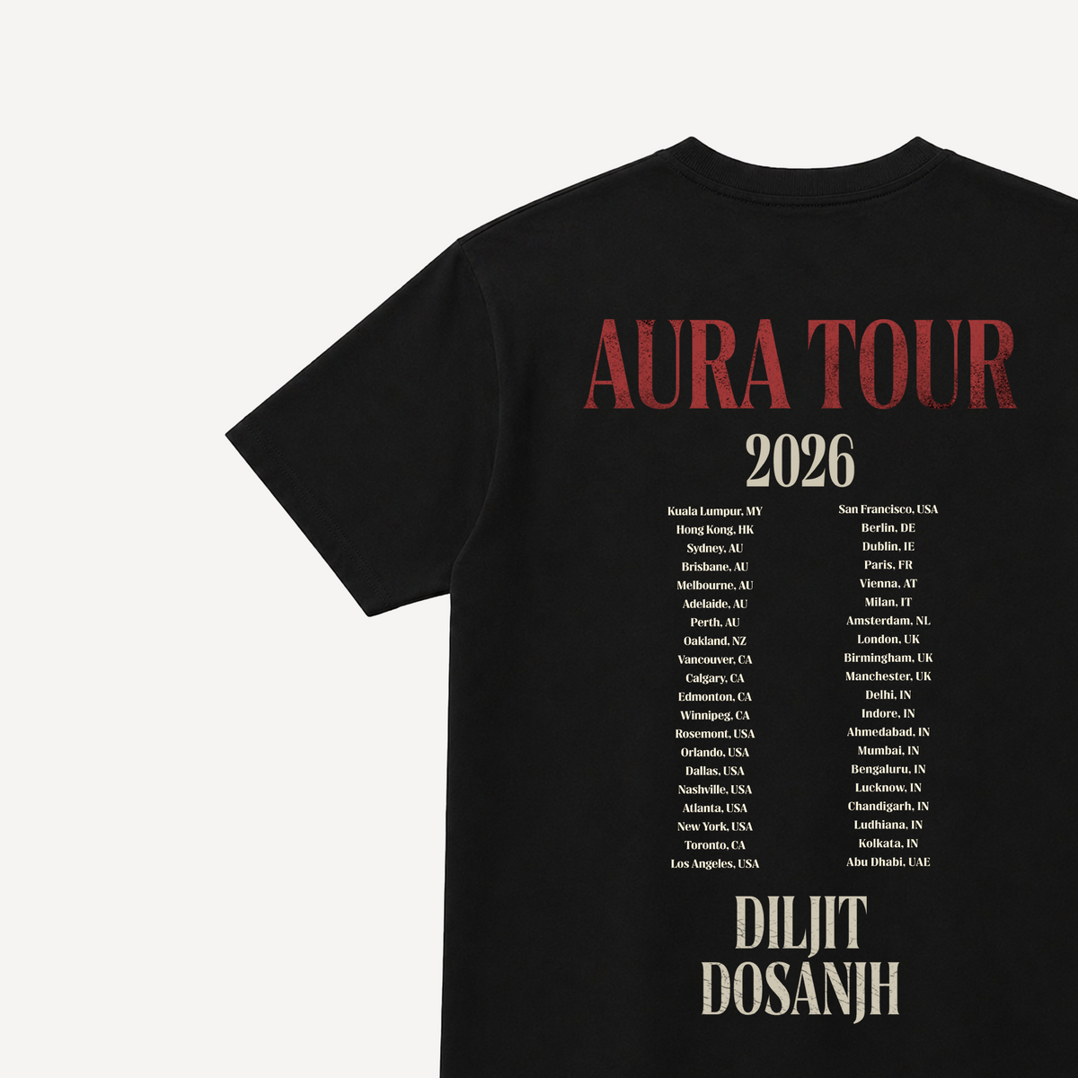 Diljit Dosanjh Aura Tour Spotlight Black Regular Tee back close-up