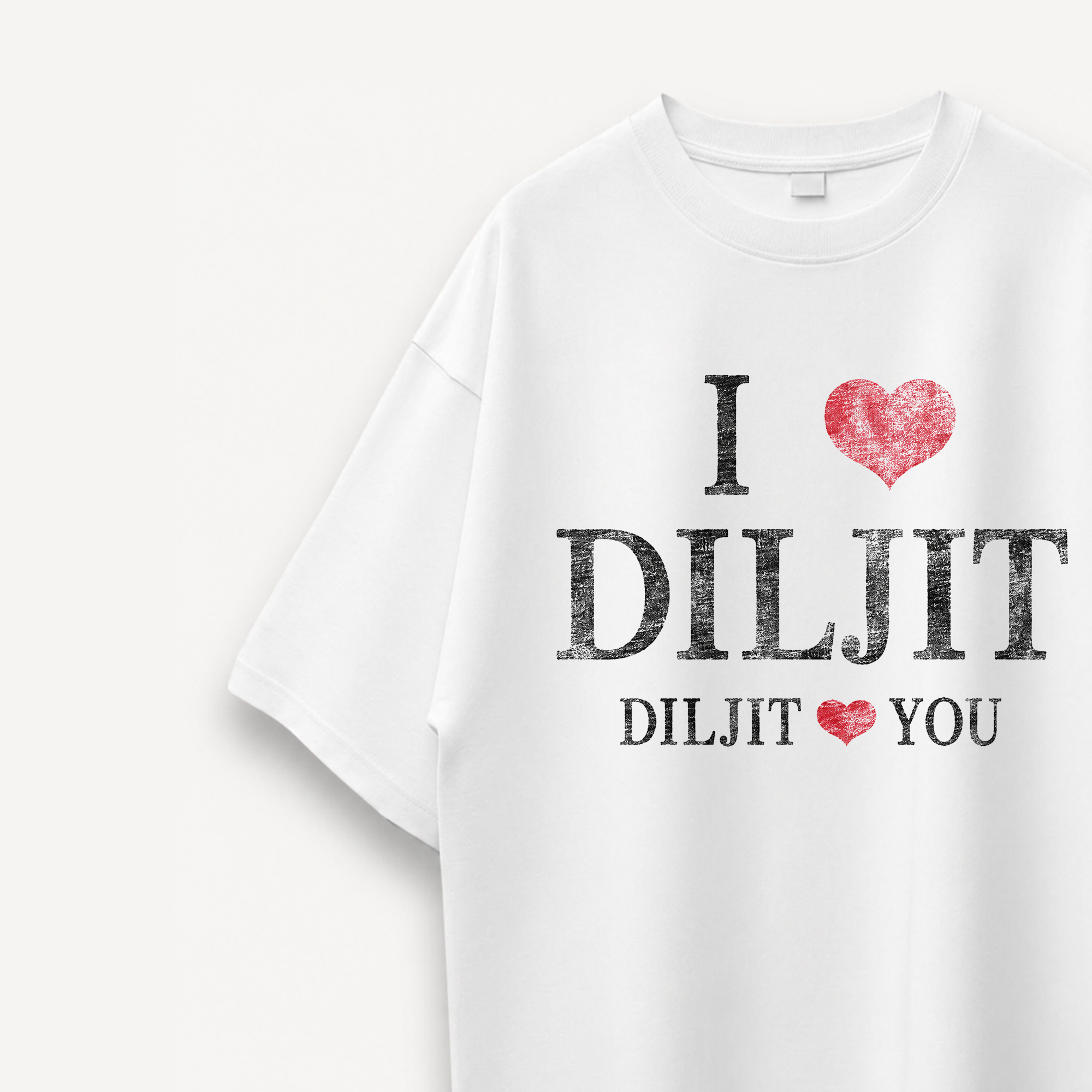 Diljit Dosanjh I Love Diljit White Oversized Tee close-up