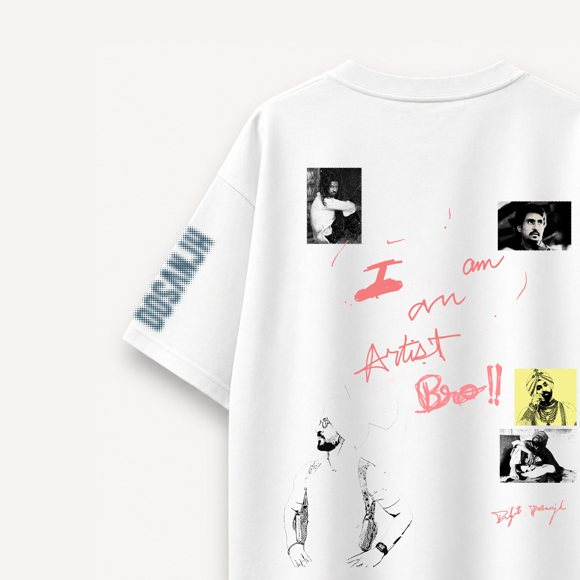 Diljit Dosanjh I'm An Artist Bro White Oversized Tee back close-up