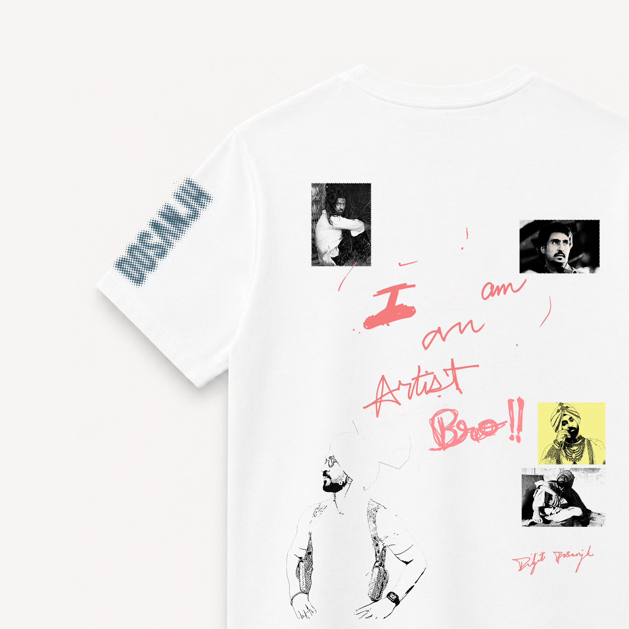 Diljit Dosanjh I'm An Artist Bro White Regular Tee back close-up