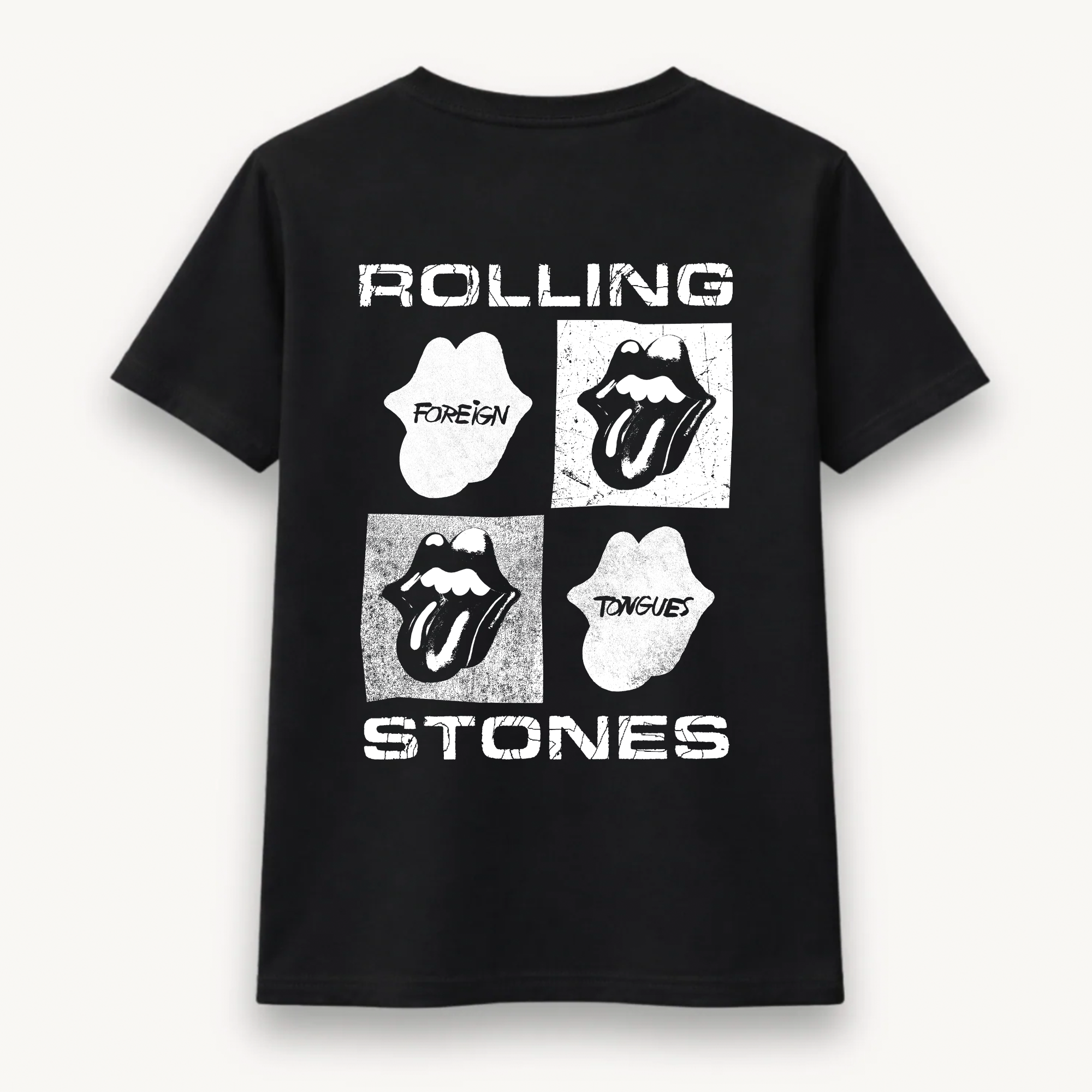 The Rolling Stones Foreign Tongues Quad Tongue Black Relaxed Tee