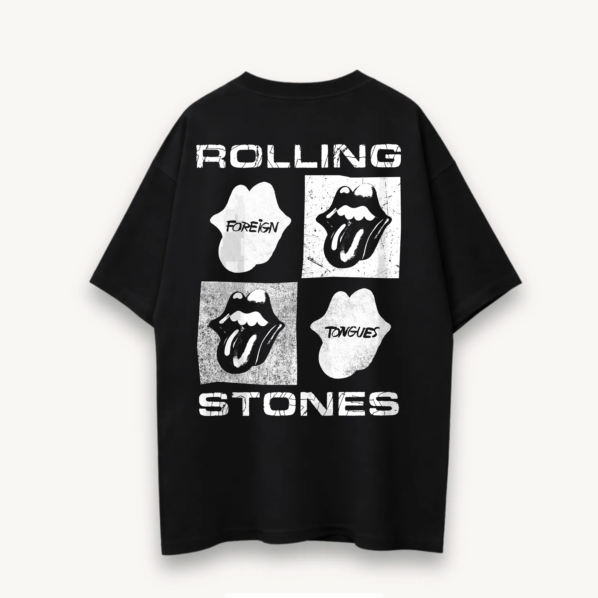 The Rolling Stones Foreign Tongues Quad Tongue Black Oversized Tee