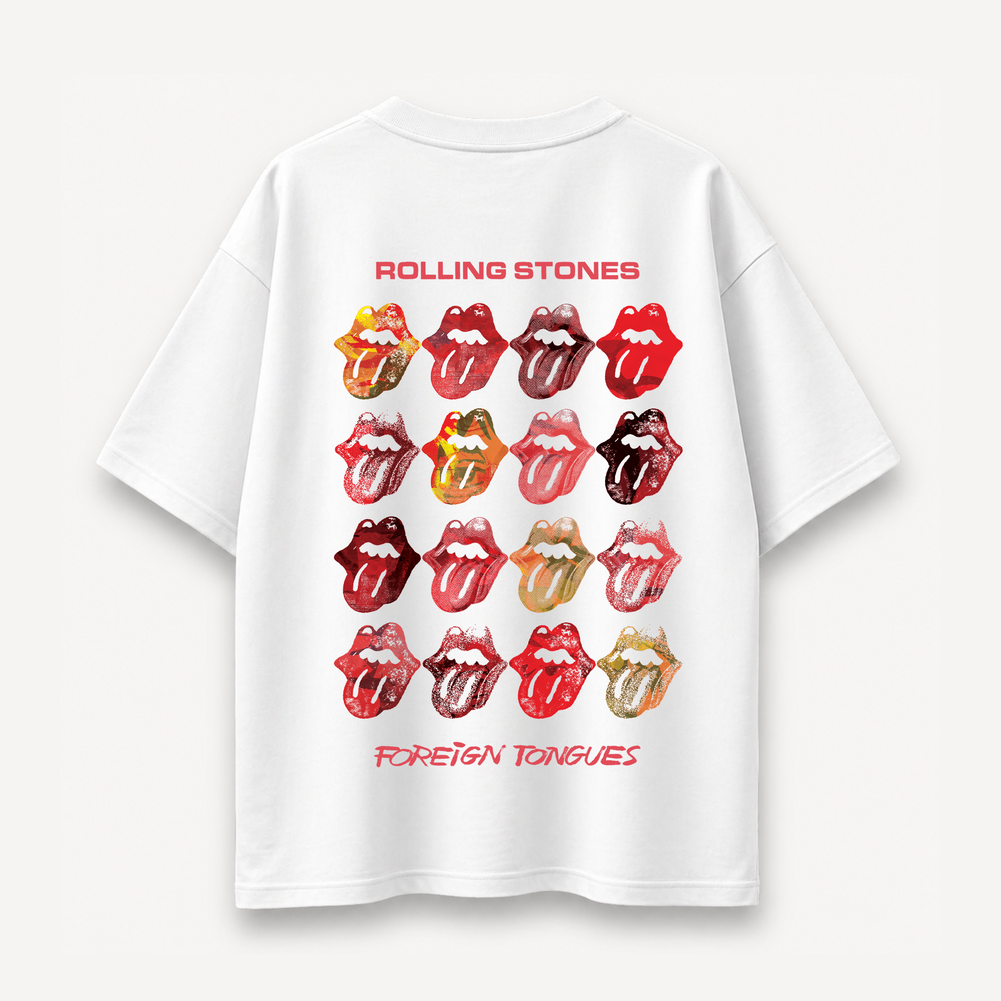 The Rolling Stones Foreign Tongues Pop Art White Oversized Tee