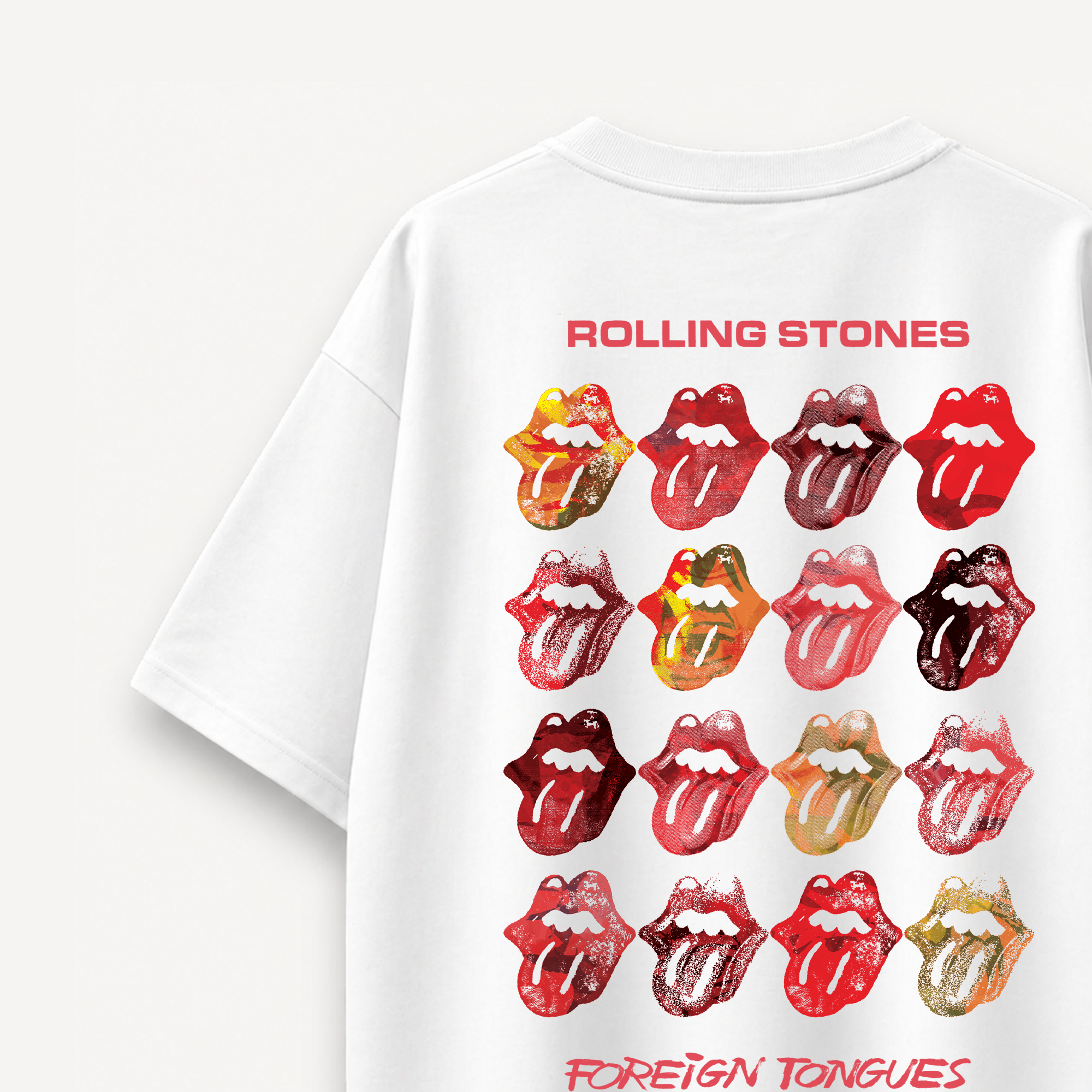 The Rolling Stones Foreign Tongues Pop Art White Oversized Tee