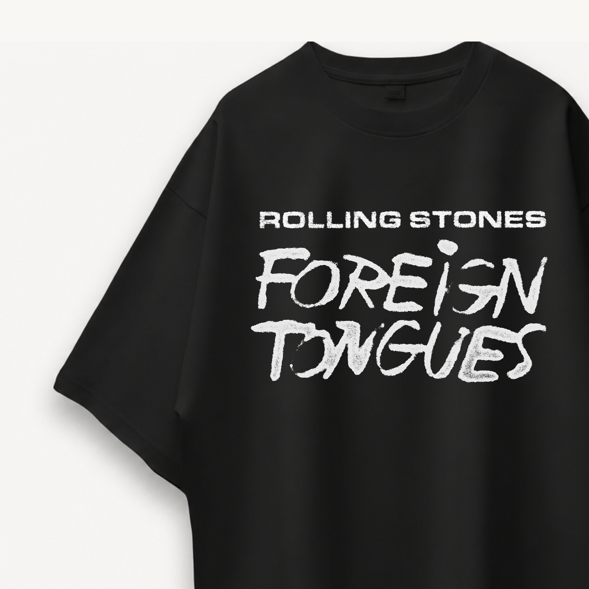 The Rolling Stones Foreign Tongues Quad Tongue Black Oversized Tee