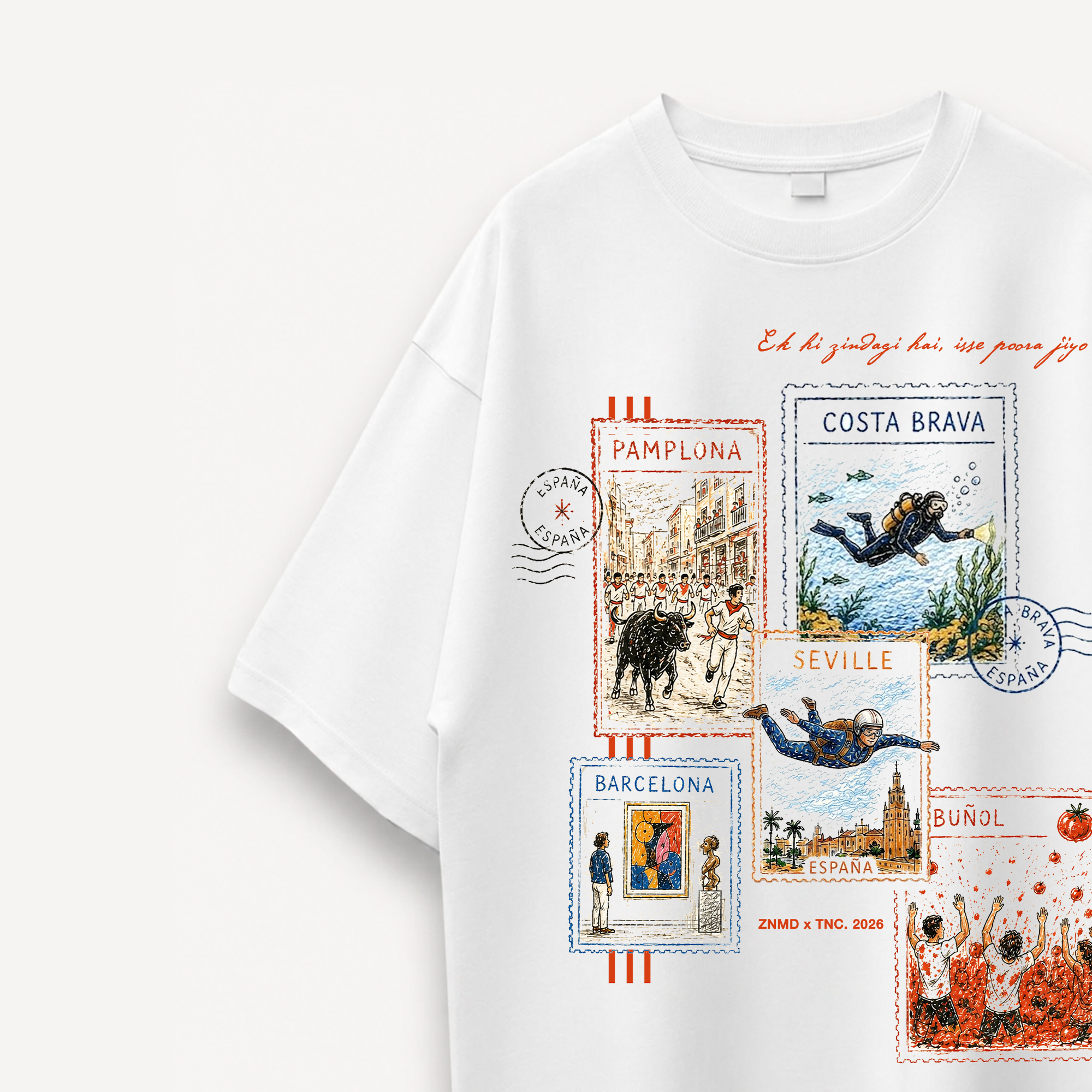 ZNMD Spain Postcards White Oversized Tee