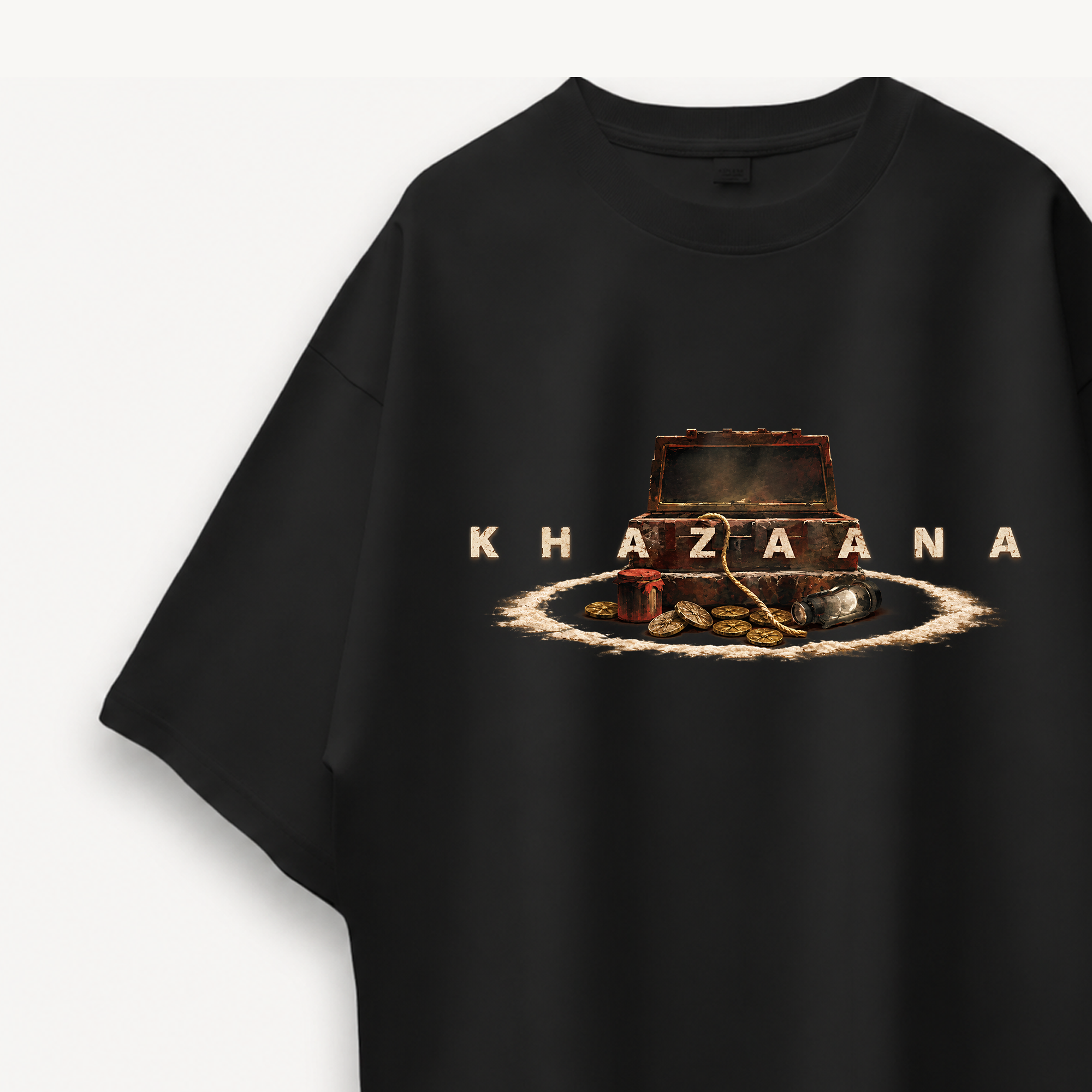 Tumbbad Khazaana Black Oversized Tee close-up