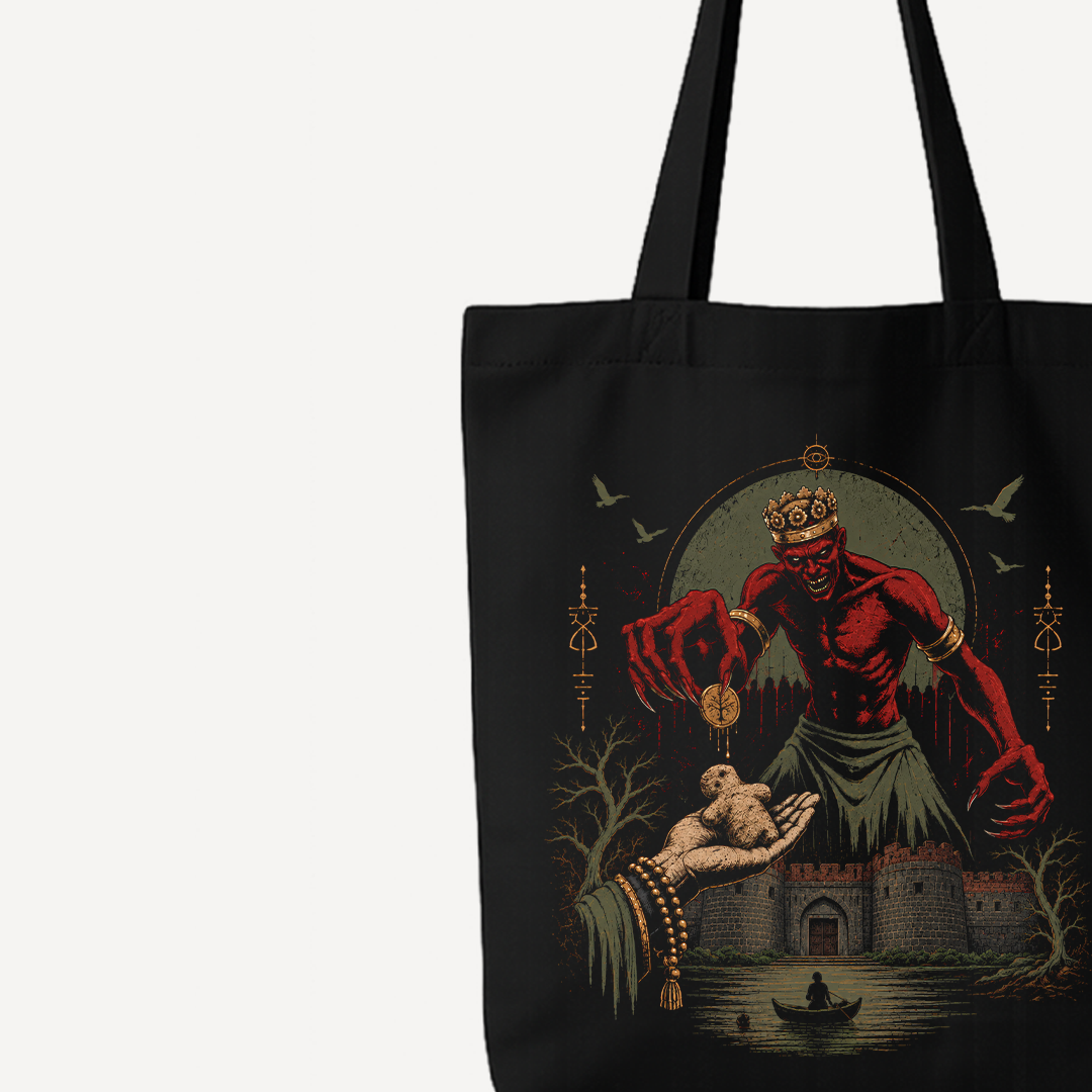 Tumbbad Hastar's Bargain Black Tote Bag close-up