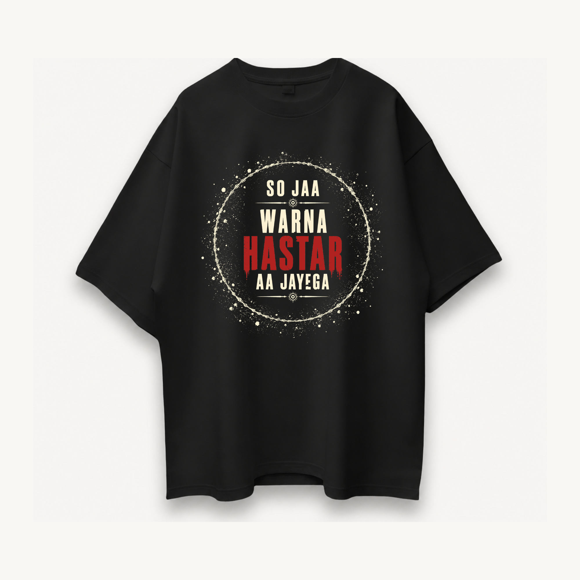 Tumbbad Blood Red Hastar Black Oversized Tee front