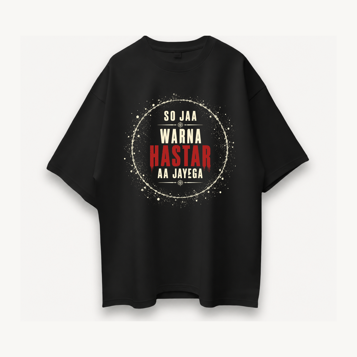 Tumbbad Blood Red Hastar Black Oversized Tee front