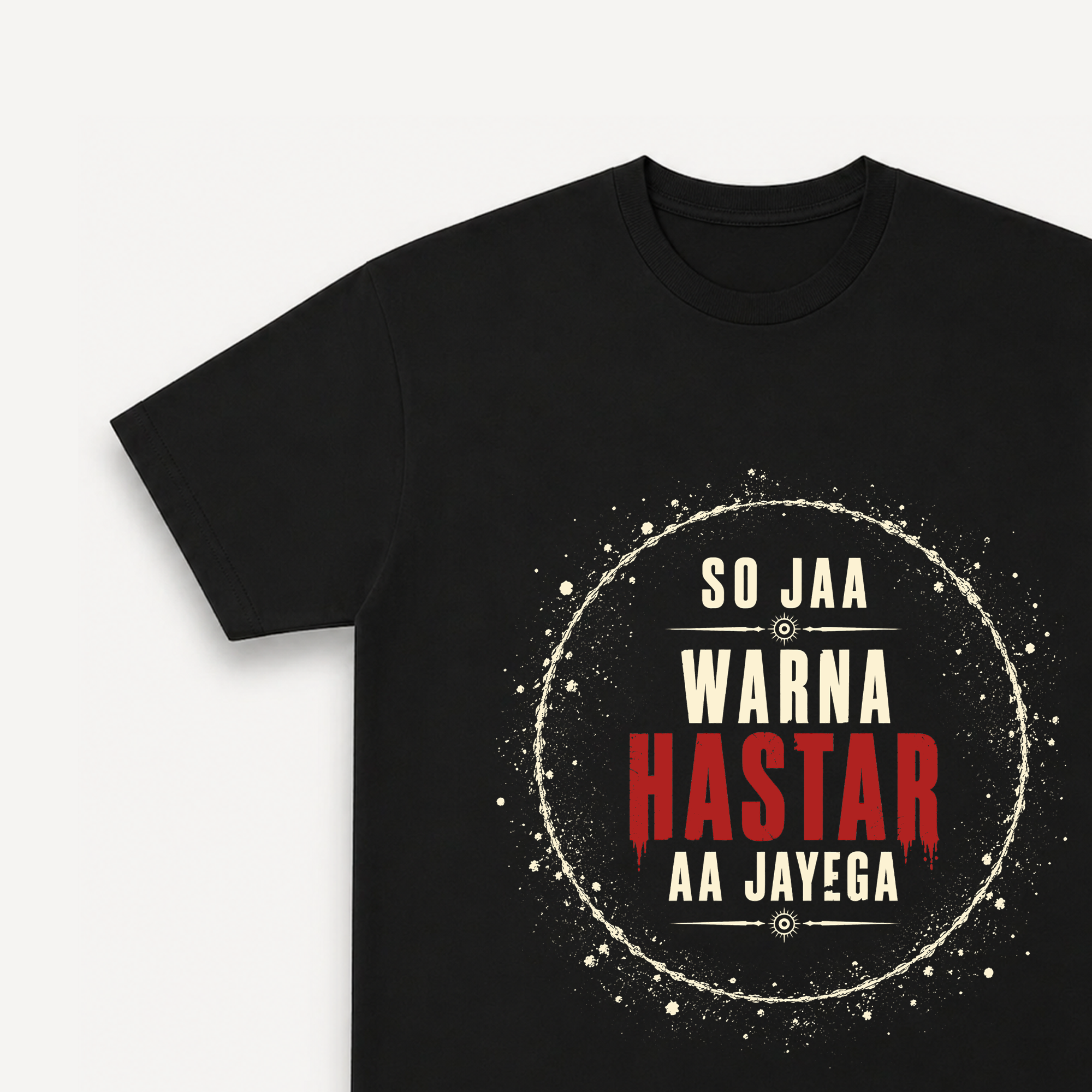 Tumbbad Blood Red Hastar Black Regular Tee close-up
