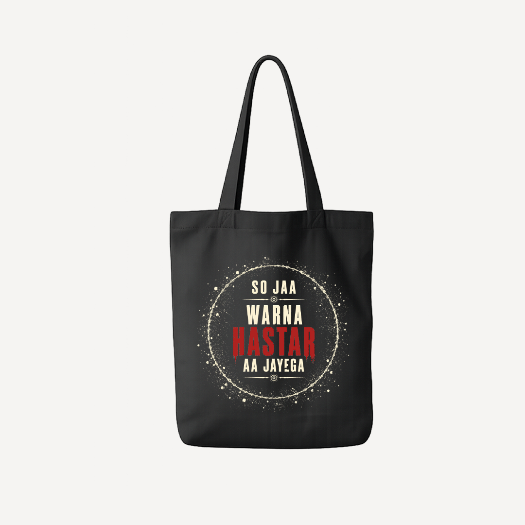 Tumbbad So Ja Warna Hastar Aa Jayega Black Tote Bag front