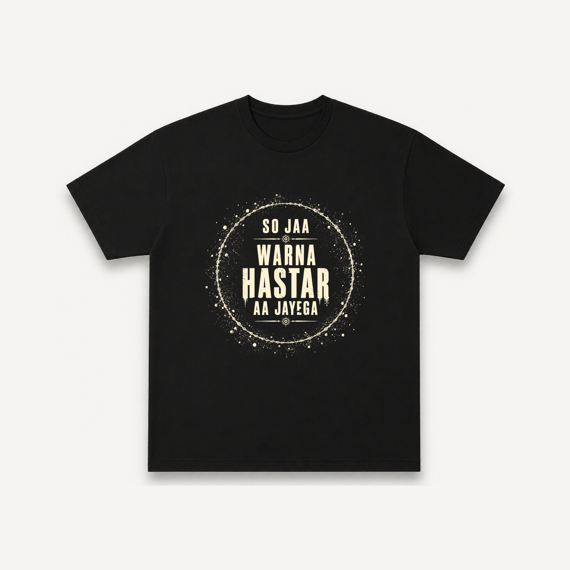 Tumbbad So Ja Warna Hastar Aa Jayega Black Regular Tee front
