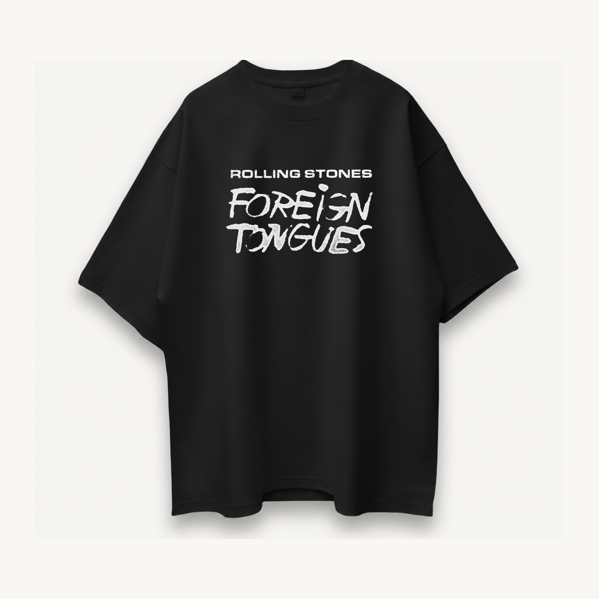 The Rolling Stones Foreign Tongues Quad Tongue Black Oversized Tee