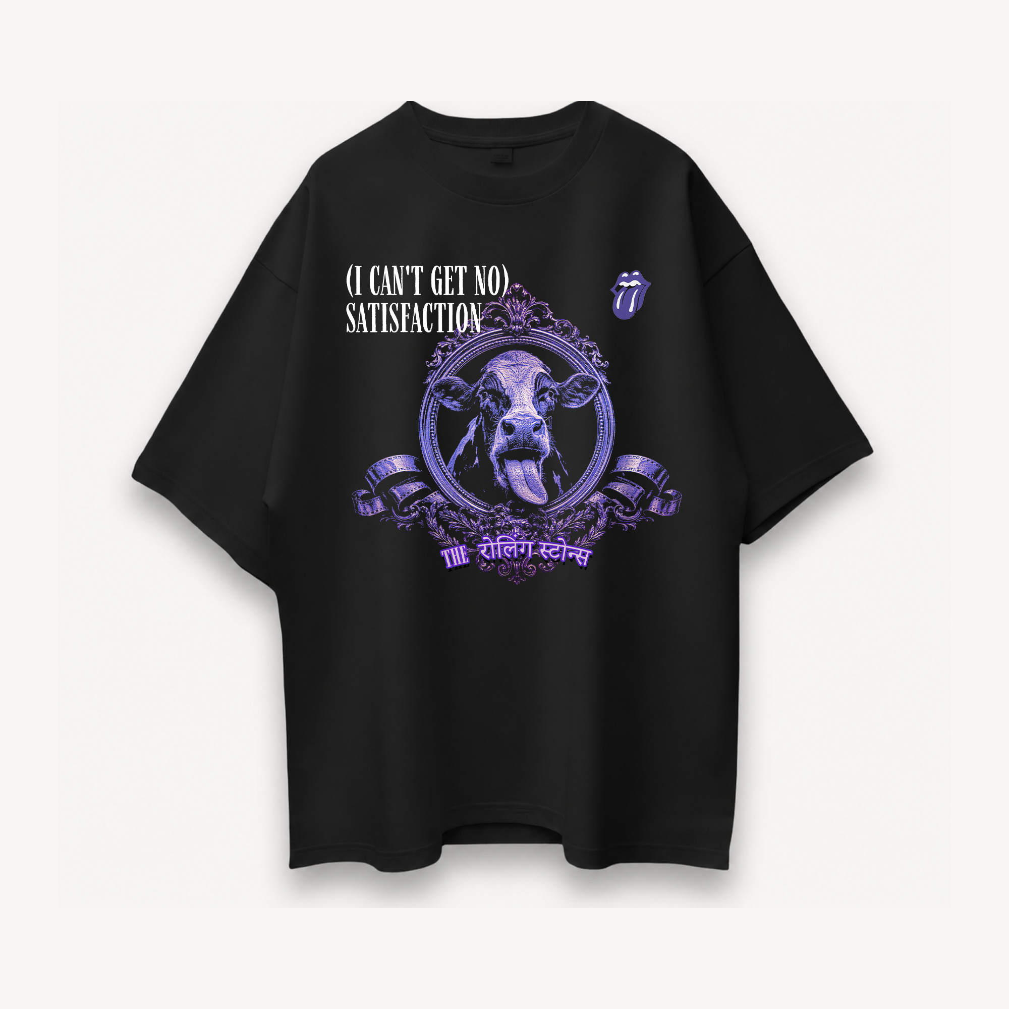 The Rolling Stones Satisfaction Cow Black Oversized Tee