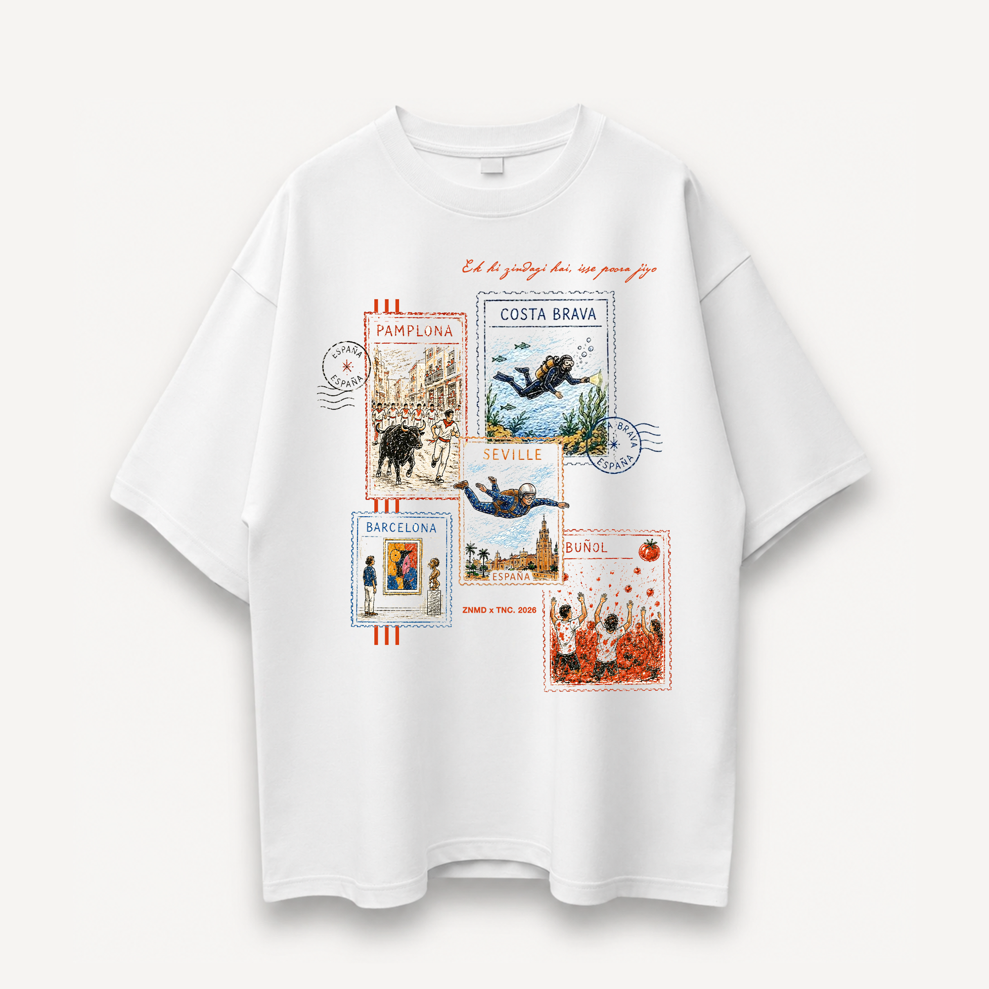 ZNMD Spain Postcards White Oversized Tee