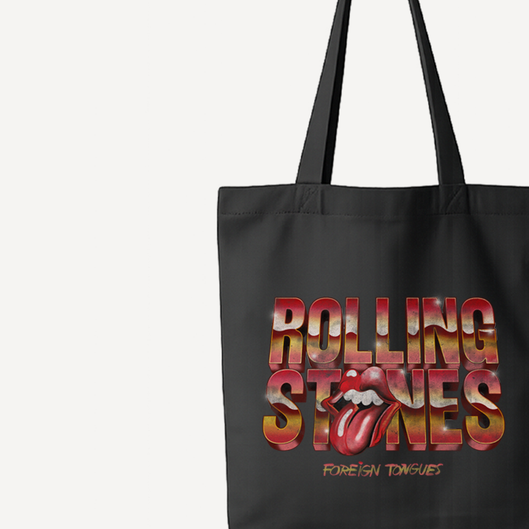 The Rolling Stones Foreign Tongues Logo Black Tote Bag