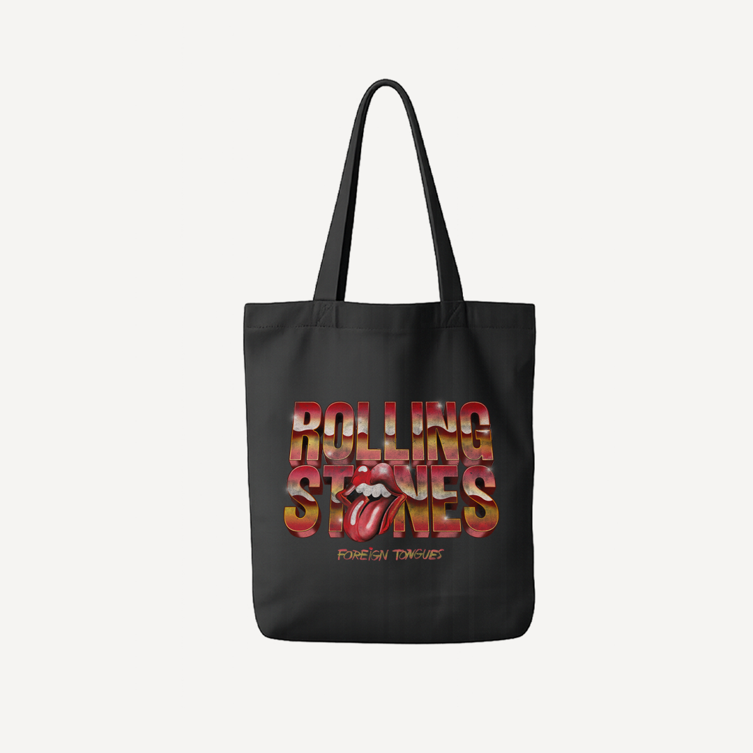 The Rolling Stones Foreign Tongues Logo Black Tote Bag