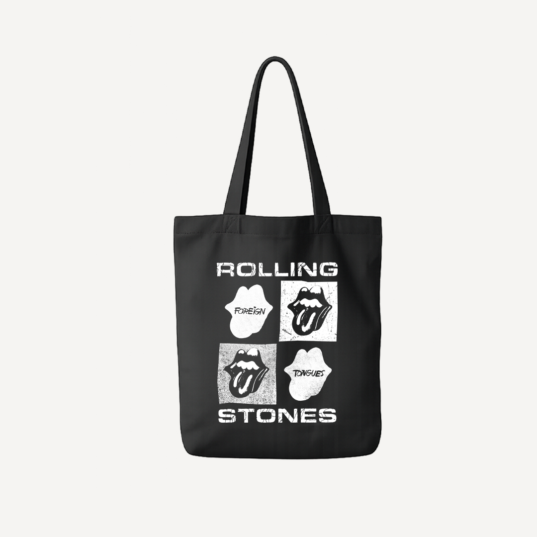 The Rolling Stones Foreign Tongues Quad Tongue Black Tote Bag