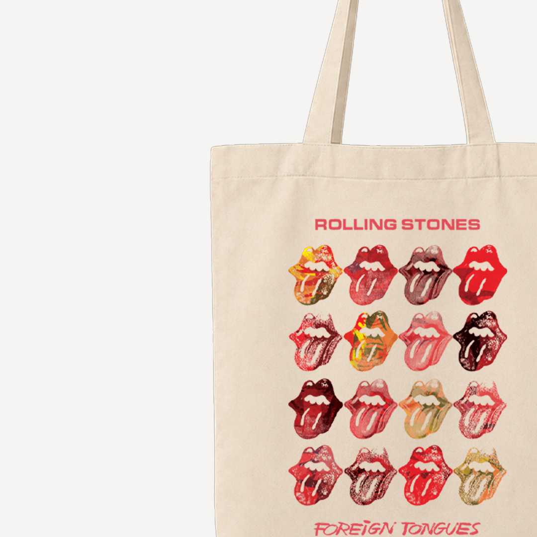 The Rolling Stones Foreign Tongues Pop Art Beige Tote Bag