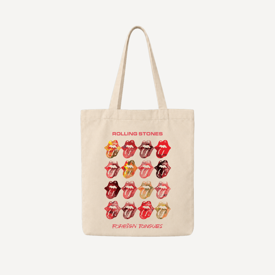 The Rolling Stones Foreign Tongues Pop Art Beige Tote Bag