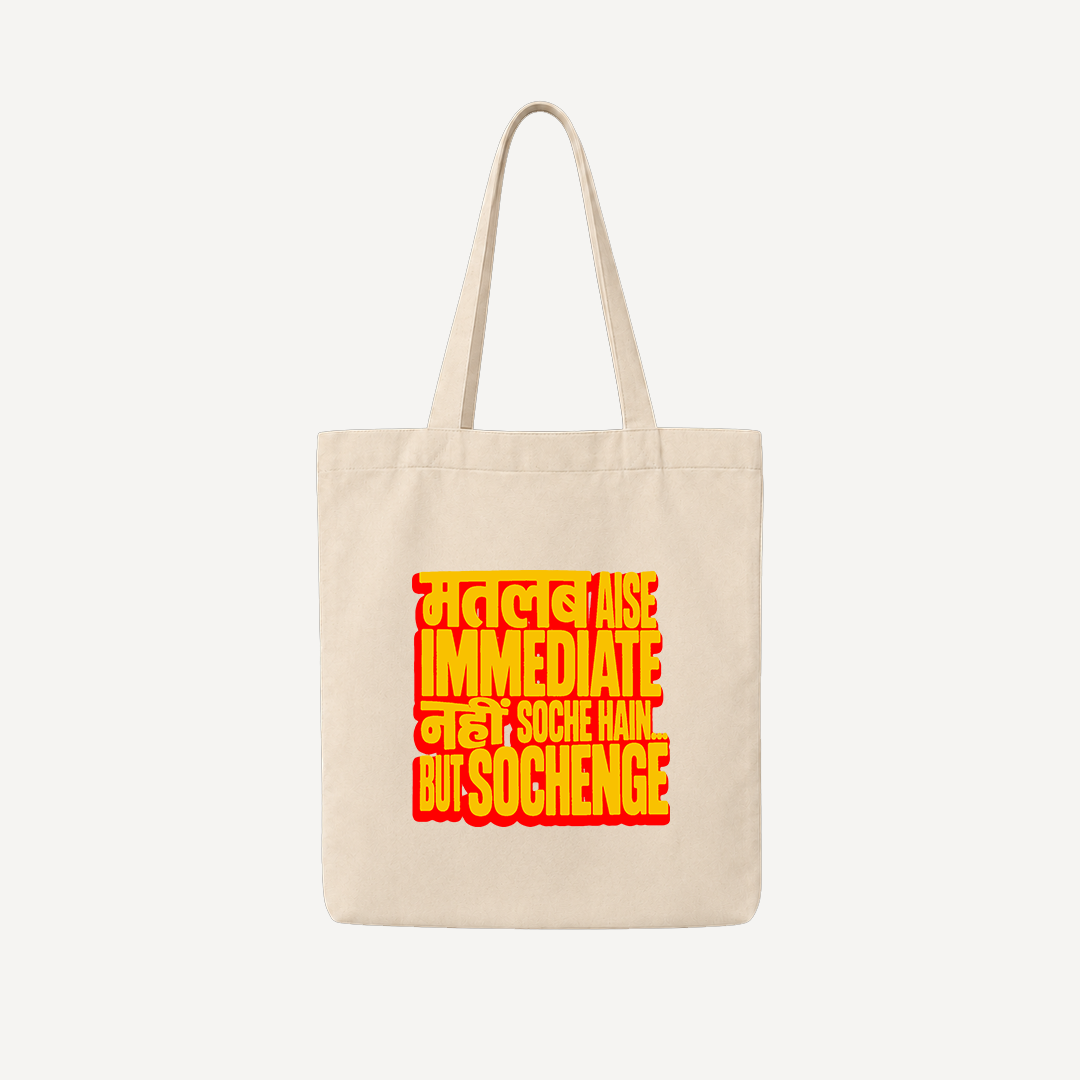 Mirzapur The Movie Immediate Nahi Soche Beige Tote Bag
